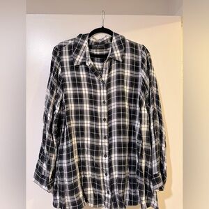 Lane Bryant Monochrome Plaid Button Down Shirt